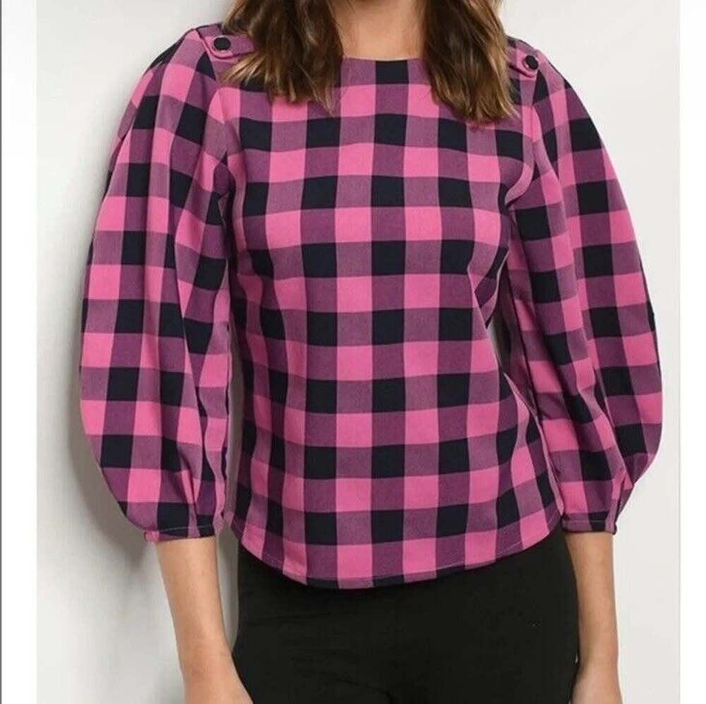 DO+BE Plaid Pink Black Blouse Top Shirt Size Small New